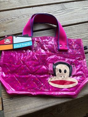 Paul Frank Hot Pink Vinyl Julius Tote with Multicolor Dots